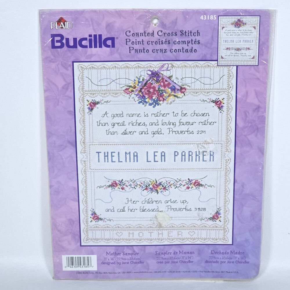 Bucilla Counted Cross Stitch 43185 Mothers Proverbs Floral Sampler Jane Chandler